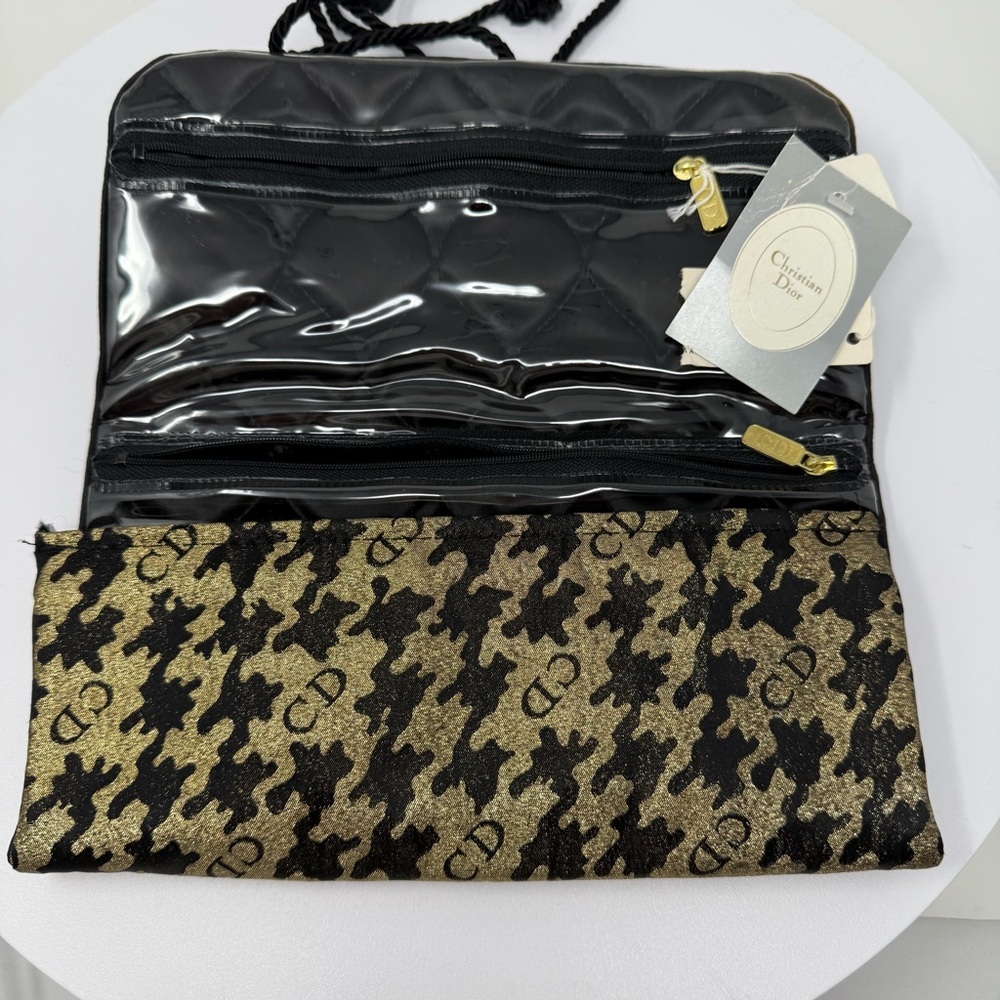 Vintage Christian Dior Houndstooth Travel Jewelry Organizer Roll Case CD gold - Picture 11 of 16